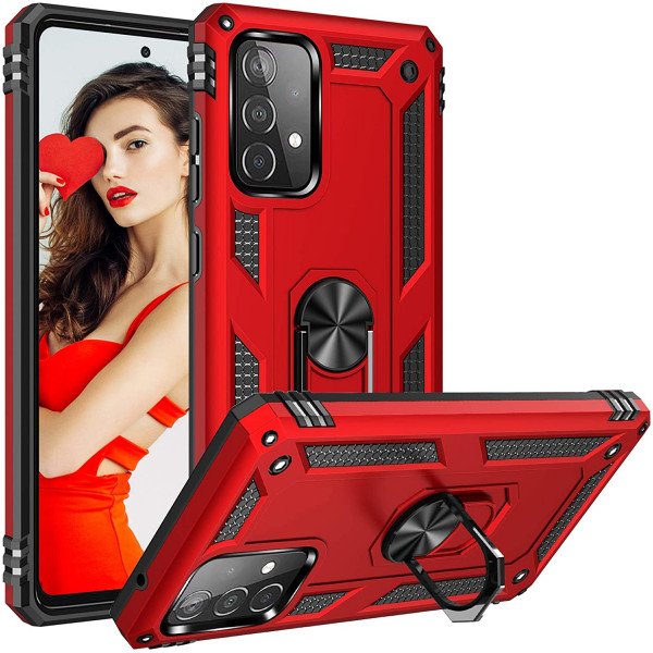 Wholesale Tech Armor Ring Stand Grip Case with Metal Plate for Samsung Galaxy A72 5G (Red)